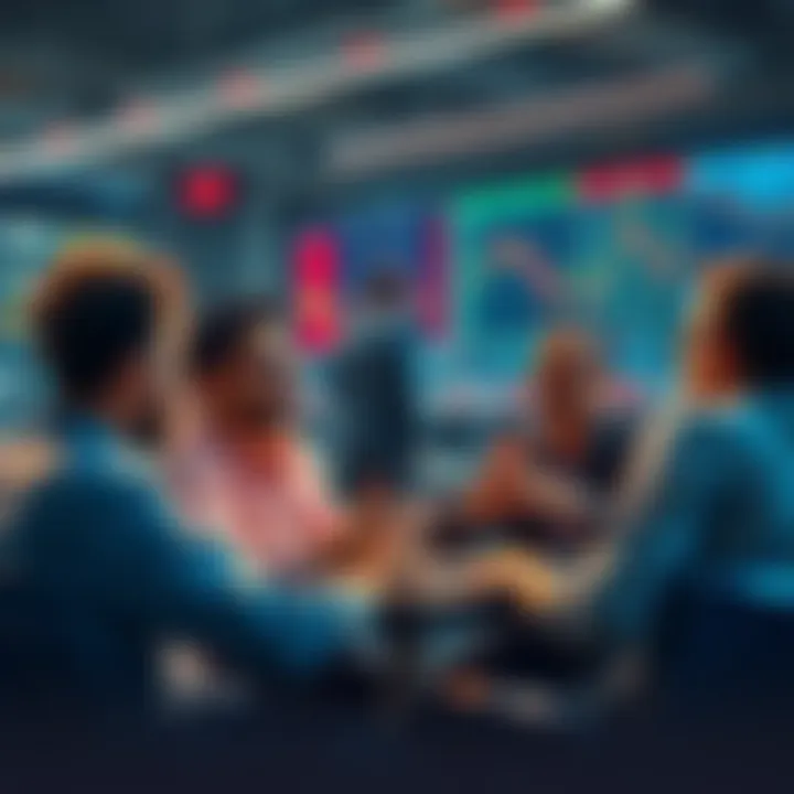 A group of traders engaged in a discussion about market strategies and analysis, sharing insights and ideas with each other.