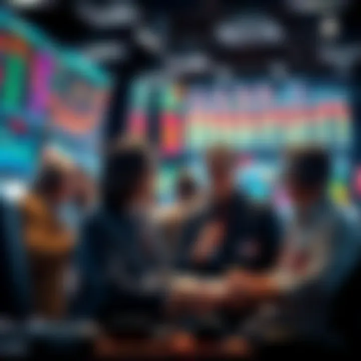 Traders Discuss Concerns Group of traders discussing investment strategies and market changes after price hits 94000