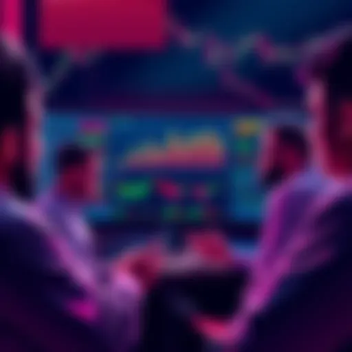 Group of traders analyzing charts on a screen, focusing on Chainlink and other altcoins, with expressions of interest