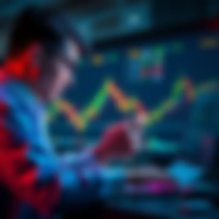 A trader analyzing cryptocurrency charts with potential altcoins highlighted, focusing on trading strategies for profit