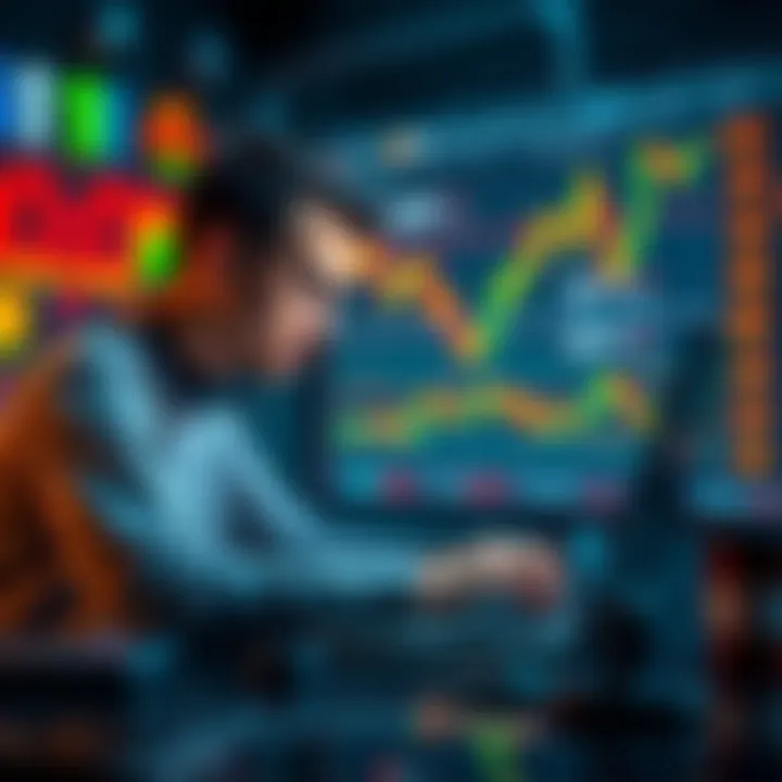 A beginner trader studying charts and price levels on a laptop, focusing on market trends during a bullrun.