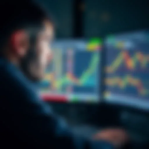 A trader looking at a computer screen showing Bitcoin and altcoin price charts with a concerned expression.