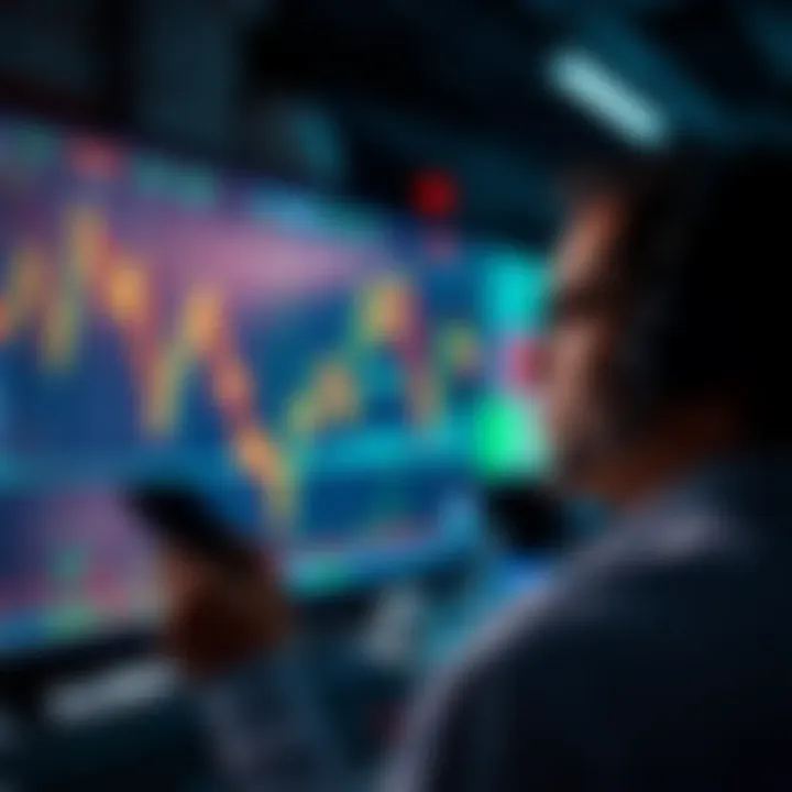 A trader looks at fluctuating charts on a screen, contemplating past buying and selling decisions.