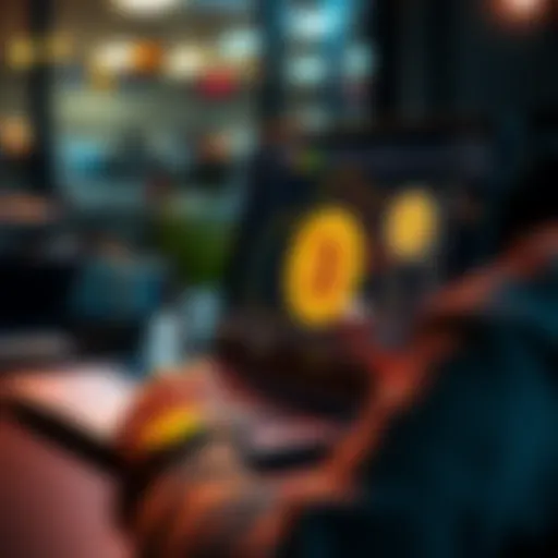 A person using a laptop to transfer Bitcoin from an exchange to a wallet, showing a digital wallet on the screen