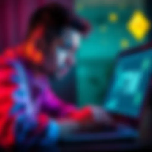 A person looking frustrated while using a laptop to transfer FTM from a PWA wallet to MetaMask, with visible crypto symbols on the screen.