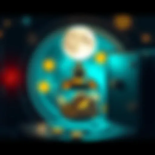 A graphic showing Moons tokens being moved from a vault to Kraken, with blockchain network symbols and gas fee indicators in the background.