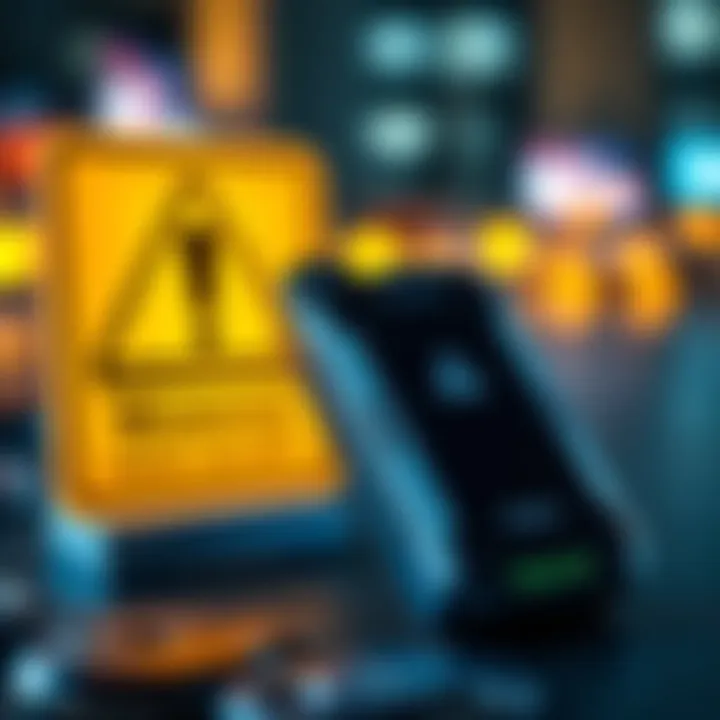 A Trezor hardware wallet displayed next to a warning sign about security concerns raised by a former Ledger employee.