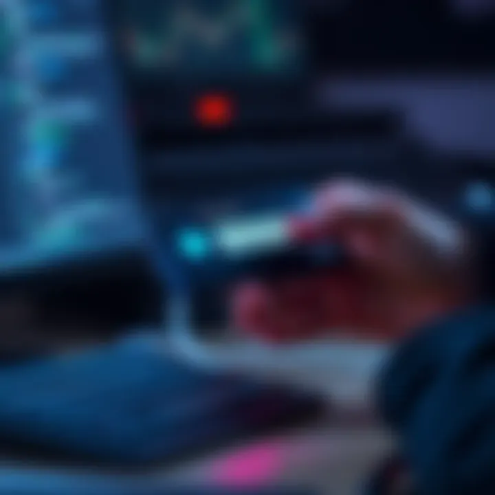 A person holding a Trezor wallet and typing a passphrase on a computer.
