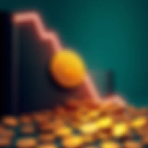 An illustration showing a graph with a steep decline representing the loss in value of the TRUMP meme coin, with coins scattered at the bottom, symbolizing investment loss.