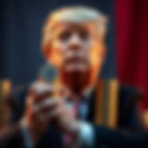 Donald Trump holding a stack of coins, symbolizing his reported crypto earnings