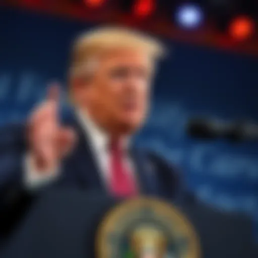 President Trump speaking about capital gains tax cuts for cryptocurrencies at a podium