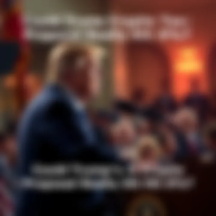 President Trump at a podium talking about eliminating cryptocurrency taxes, with a crowd in the background