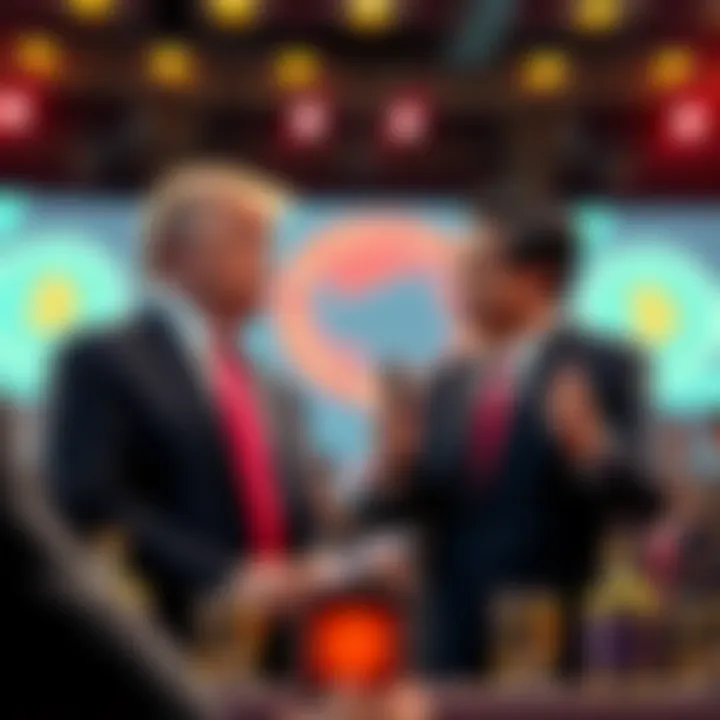 Trump and CZ Discuss Cryptocurrency Former President Trump and CZ speaking at a conference, highlighting their connection to cryptocurrency.