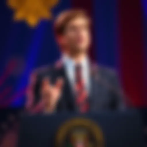 Donald Trump Jr. speaks at a podium about cryptocurrency adoption, expressing his family's views on the financial system.