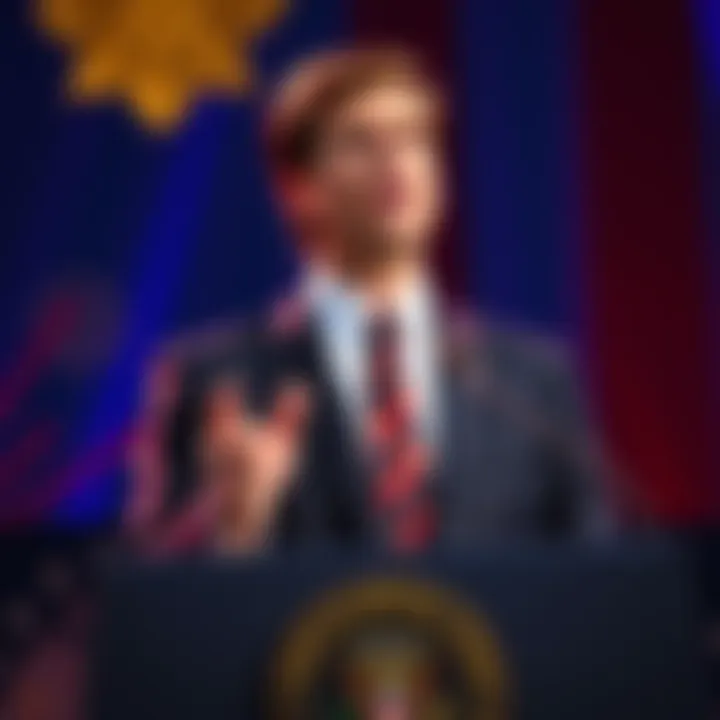 Donald Trump Jr. speaks at a podium about cryptocurrency adoption, expressing his family's views on the financial system.