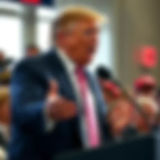 Donald Trump addressing a crowd during a public speech, emphasizing key points with gestures.