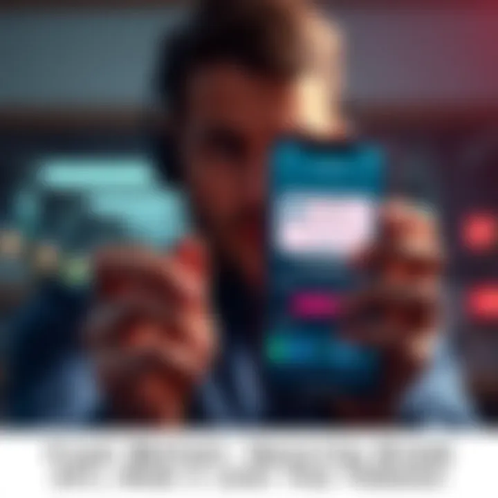 A person looks worried while holding a phone showing a Trust Wallet app with a notification about stolen tokens.