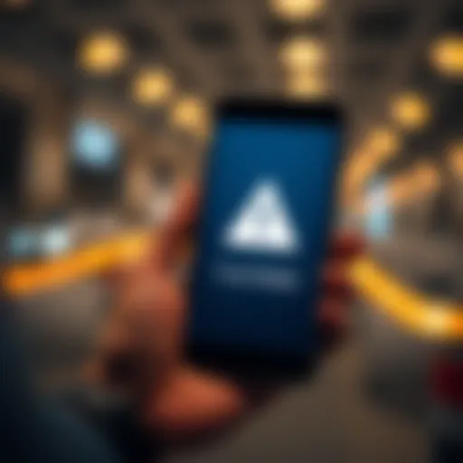 A smartphone displaying Trust Wallet app with a warning symbol indicating a security issue