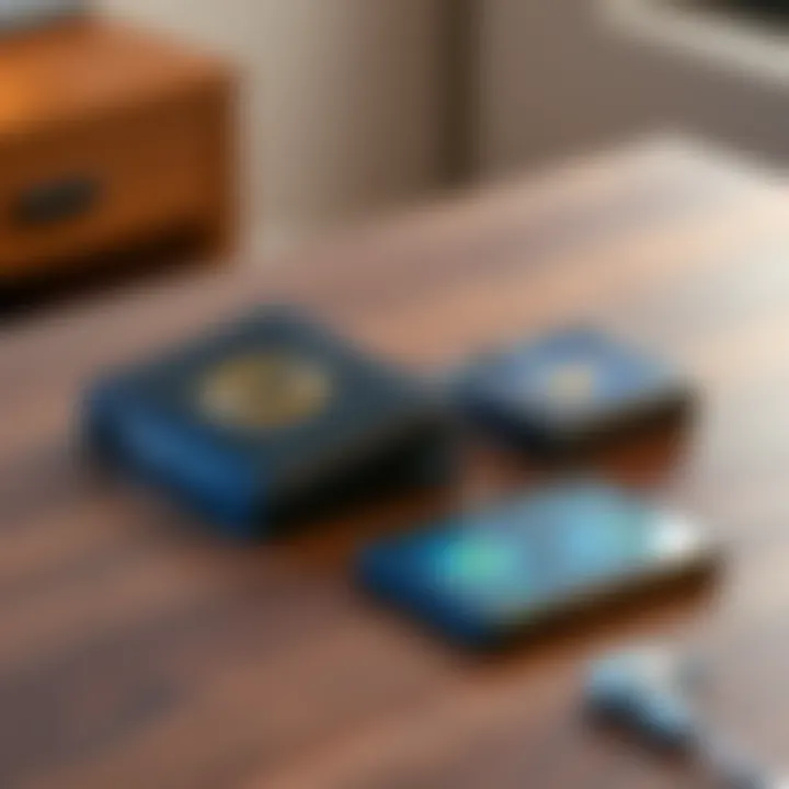 Two different hardware wallets displayed side by side on a wooden table, illustrating options for cryptocurrency storage.