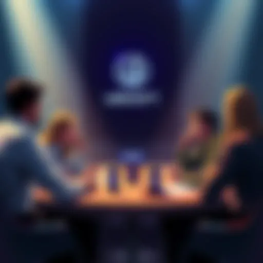 A group of people discussing around a table with Ubisoft branding, showing frustration and disagreement
