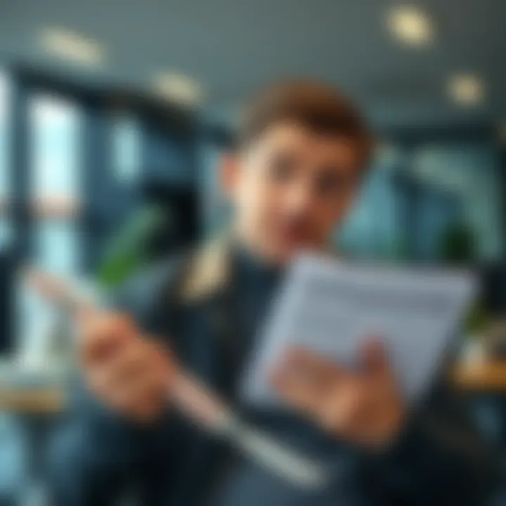 A UK resident looking puzzled while holding a W8 form in an office setting