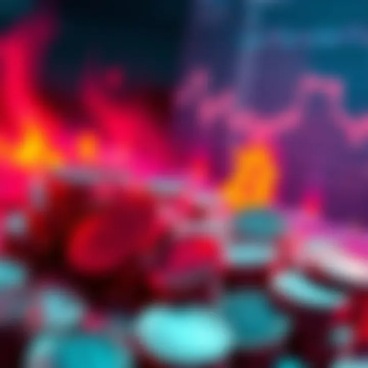 Concept of unburning 70 billion tokens with digital currency symbols and charts