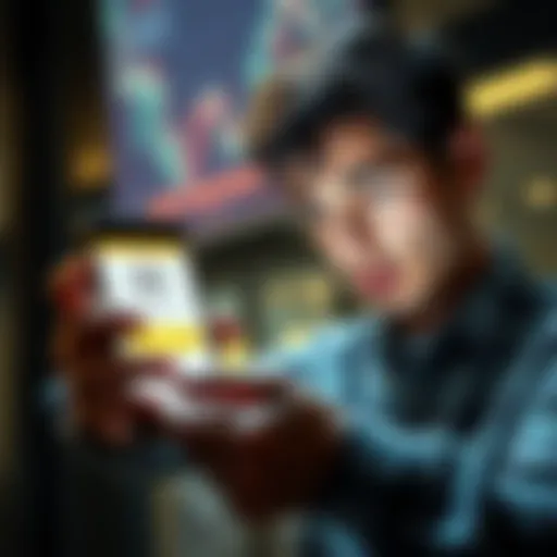 A frustrated person looking at a smartphone displaying high transaction fees for a small crypto purchase.
