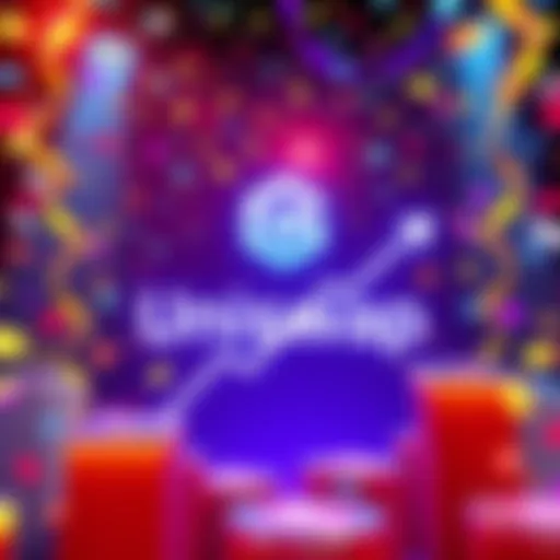 A graphic showing Uniswap's logo with a rising graph to signify surpassing $3 trillion in trading volume. Confetti and celebratory elements surround the logo.