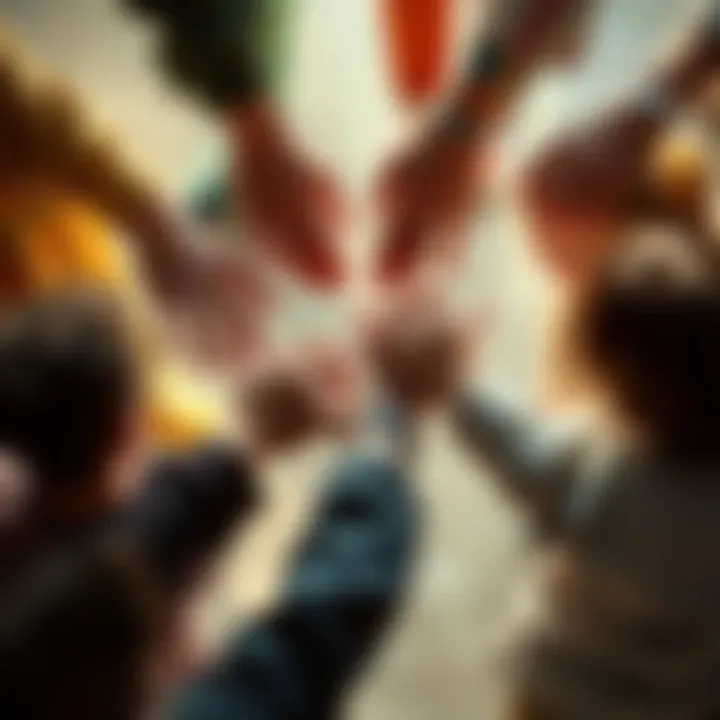 A diverse group of people holding hands in a circle, symbolizing unity and togetherness in a community.