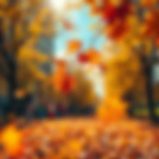Colorful autumn leaves with people enjoying outdoor activities, showcasing the vibrant spirit of Uptober