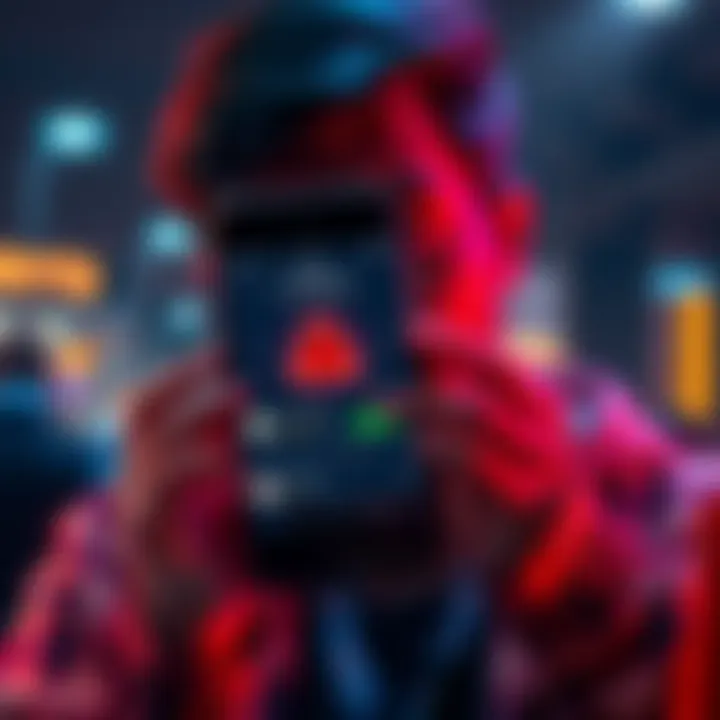 A worried person holding a smartphone, showing a crypto app with a red warning icon, indicating issues with a deposit.