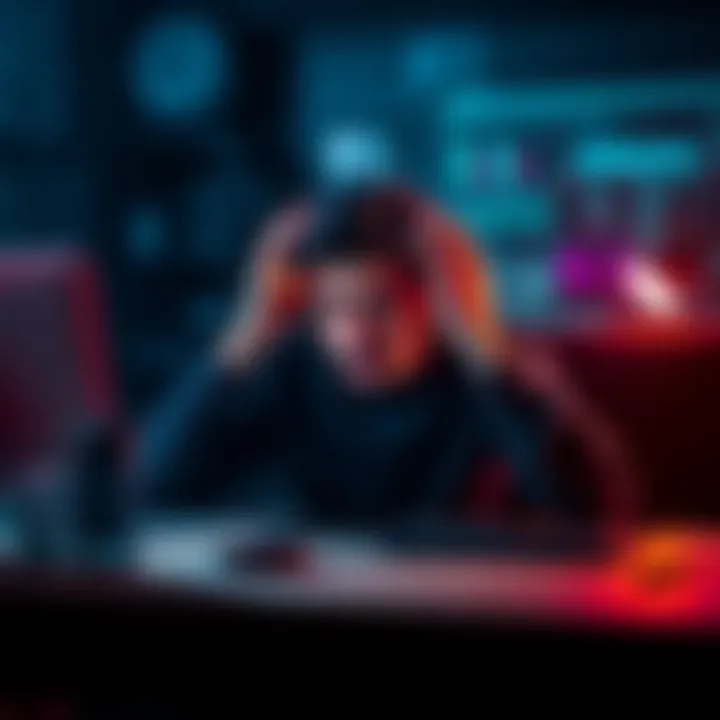 A person showing frustration while using a laptop with App Studio open, highlighting issues with app access