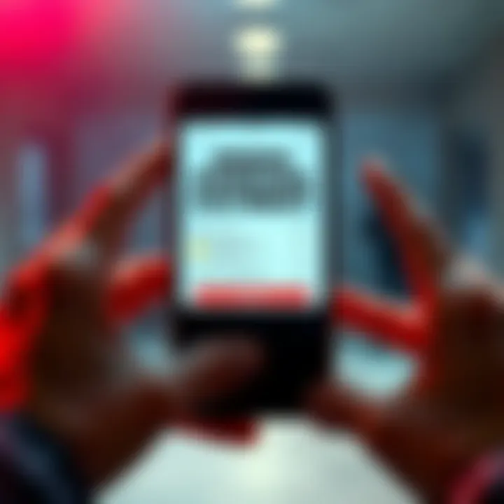 A smartphone screen shows a pending transaction that has disappeared, with confused hands in the background.