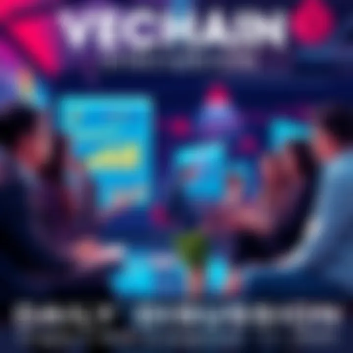 A group of people sharing ideas and discussing Vechain updates in a casual setting