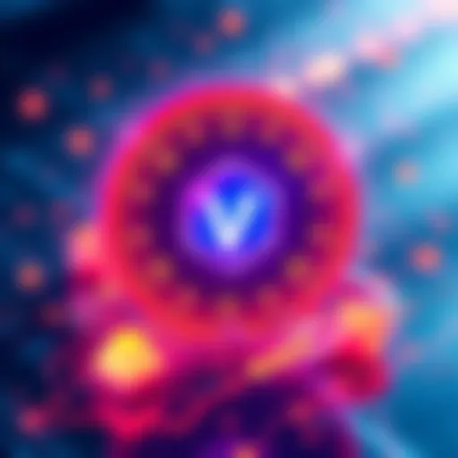 Visual representation of VeChain's July updates featuring staking icon, cross-chain symbols, and a large rewards pool graphic.