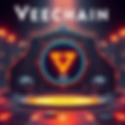 Graphic showing Vechain's Stargate logo with VET tokens and VTHOR rewards, highlighting staking features