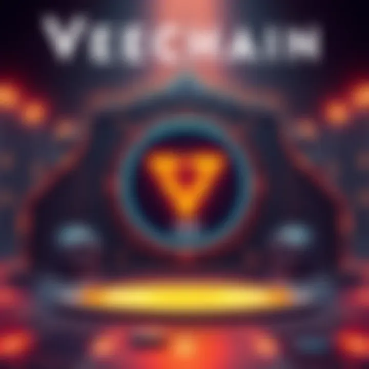 Graphic showing Vechain's Stargate logo with VET tokens and VTHOR rewards, highlighting staking features