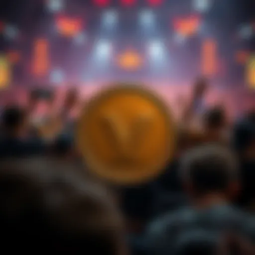 A representation of the Verasity token with a worried crowd in the background, highlighting the urgency for its Binance listing.