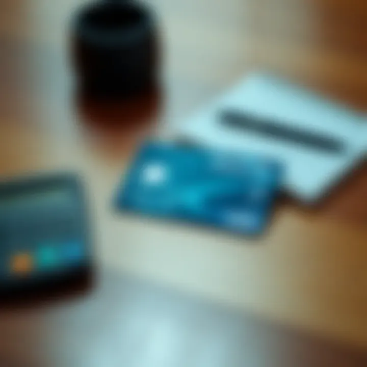 A Visa Jade credit card placed on a wooden table next to a calculator and a notepad, symbolizing financial planning and spending requirements.