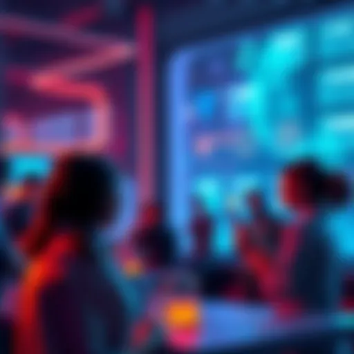 A graphic showing users chatting on Vooz, highlighting friendship and community, with AI technology in the background.