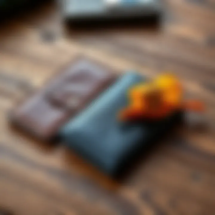 An image showing a Leather wallet and a Phoenix wallet side by side on a wooden table, highlighting their different styles and features.