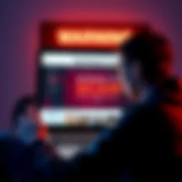 A person looking worried while viewing a website on a laptop, showing a warning about a potential scam at Minebithopper.com