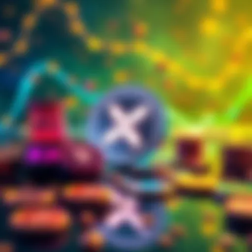A visual representation of Webus's XRP treasury strategy with cryptocurrency symbols and investment themes.