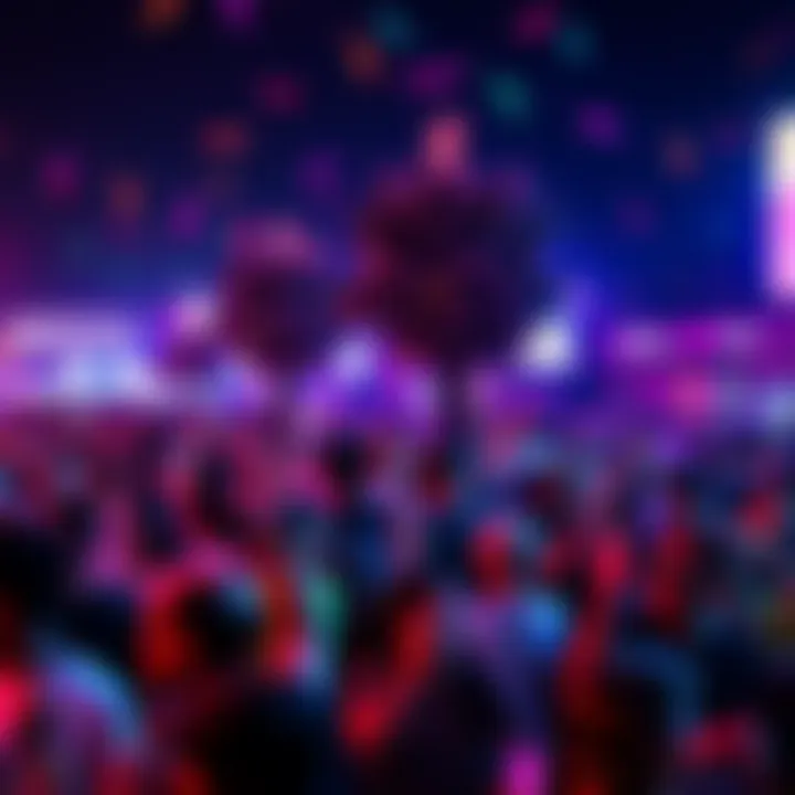 People celebrating at the Weeeee event A lively crowd enjoying activities and festivities at the Weeeee celebration