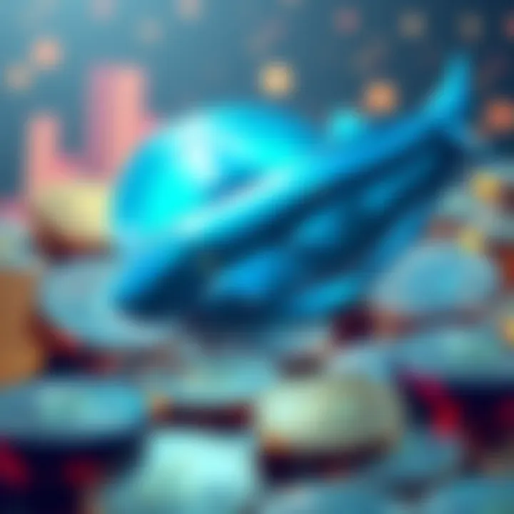 An illustration of a whale symbolizing a major investor repurchasing Ethereum after a loss, with ETH coins in the background