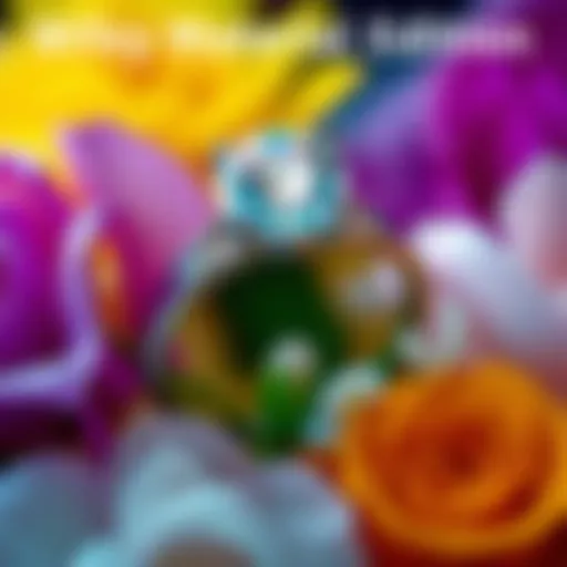A beautiful engagement ring with a sparkling diamond, symbolizing the search for wifey material, surrounded by flowers.