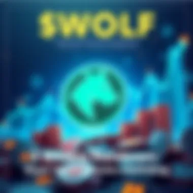 Illustration showing the $WOLF token logo with a background of growing charts and digital tokens, representing advances in the project