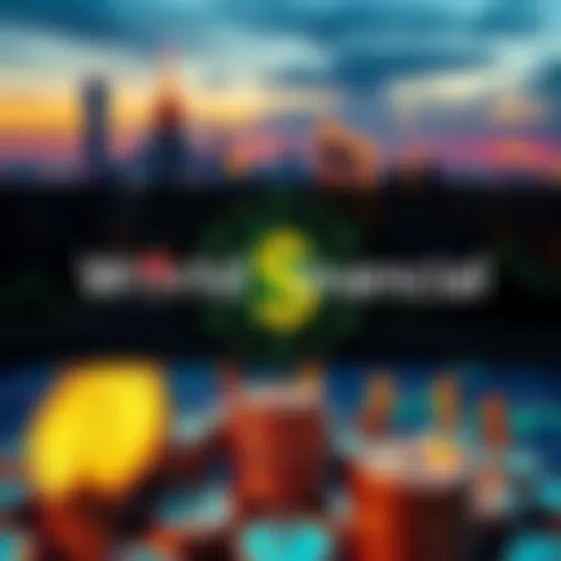 A graphic showing the launch of World Liberty Financial's token offering, featuring dollar signs and digital coins with a backdrop of a financial skyline.