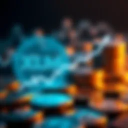 A graphic showing the price movement of XLM compared to CRO, highlighting XLM's 5 percent rise, with coins in the background symbolizing investment potential.