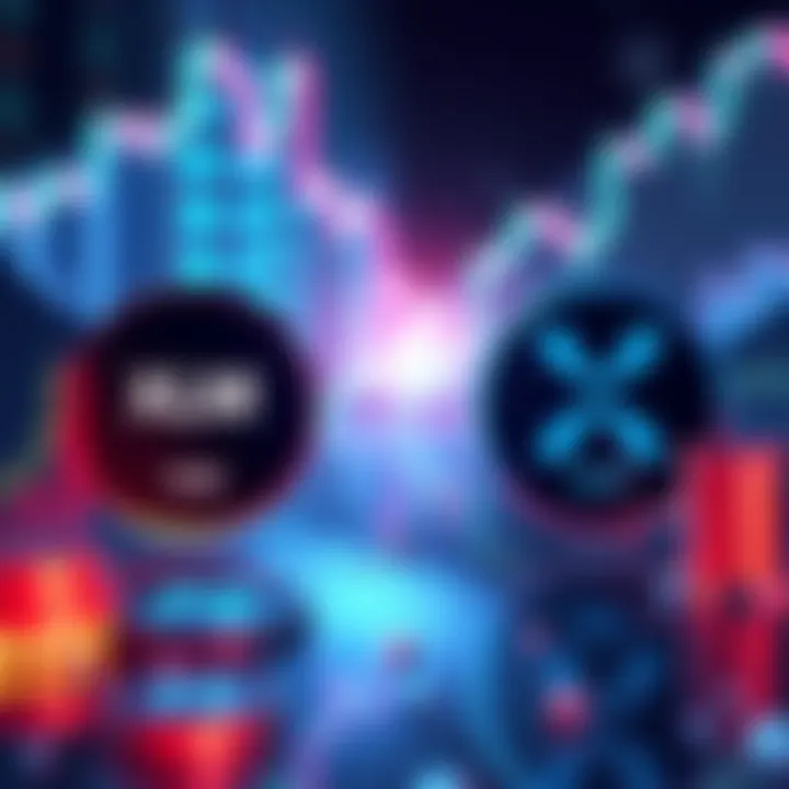 Visual showing XLM falling behind XRP in growth, with charts and logos of both cryptocurrencies